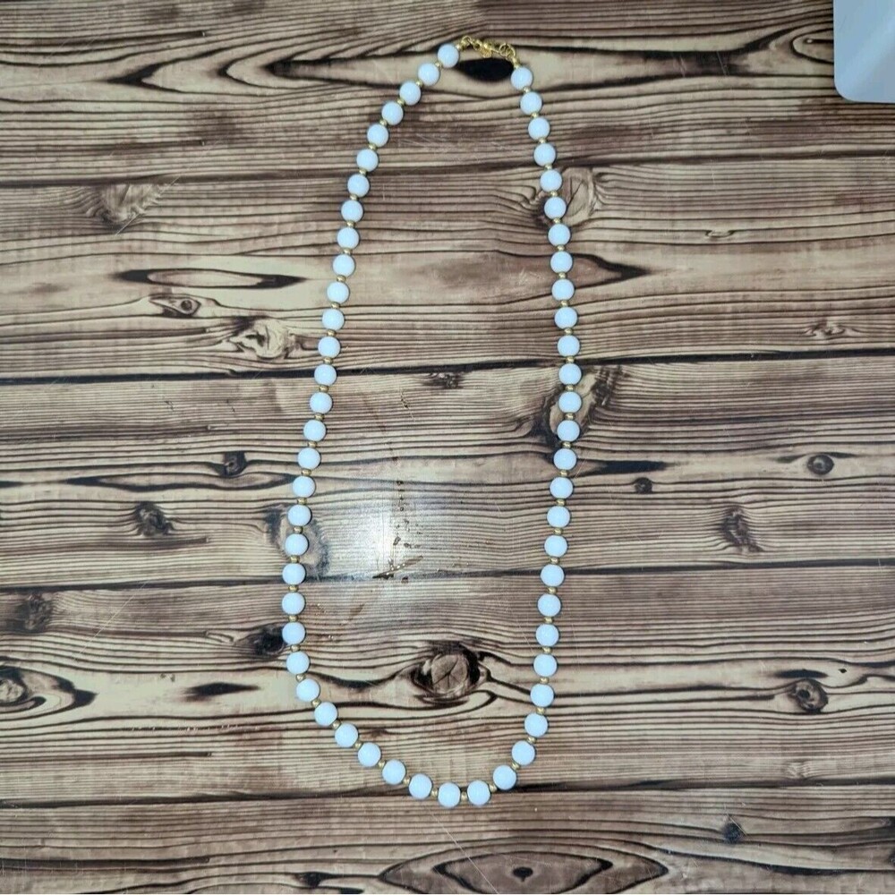 Vintage Monet Gold and White Beaded 30" ‎ Necklace